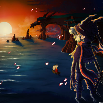 Illustration Drachenfelsen im Sonnenuntergang von Racuun